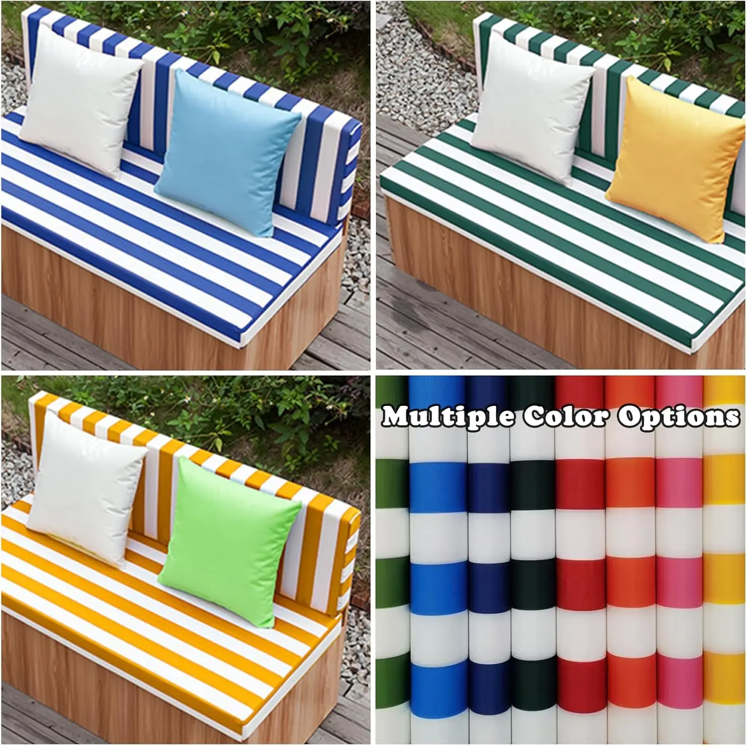 Garden Bench Cushion - Custom Waterproof Non-Slip | Outdoor Patio Window Seat Striped Removable (Striped Bench Cushion)