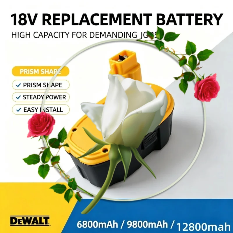 Power Tool Rechargeable Battery 18V 6800mAh‑12800mAh Ni‑MH Replacement Fit Dewalt DC9096 DE9039 DE9095 DW9098 DE9503
