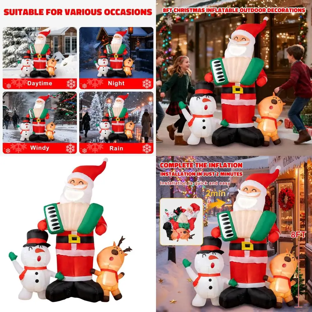 

8-Foot Tall Inflatable Outdoor Christmas Decor: Santa Playing Accordion, Singing Snowman & Elk, LED-lit Yard Display