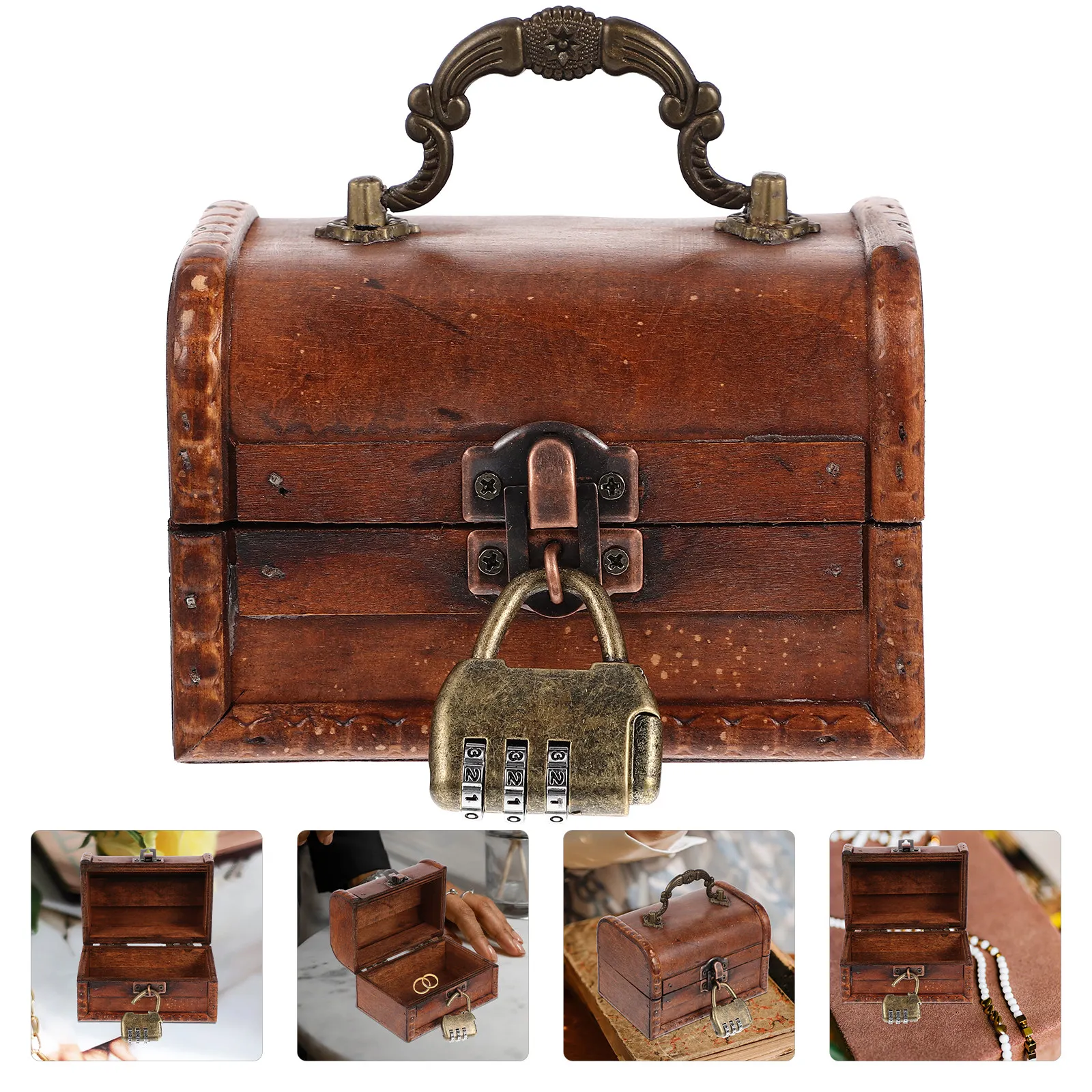 

Retro Wooden Jewelry Box Vintage Trinket Storage Case with Lock for Jewelry Organizer Sundries Photo Postcards Stamps Decorative