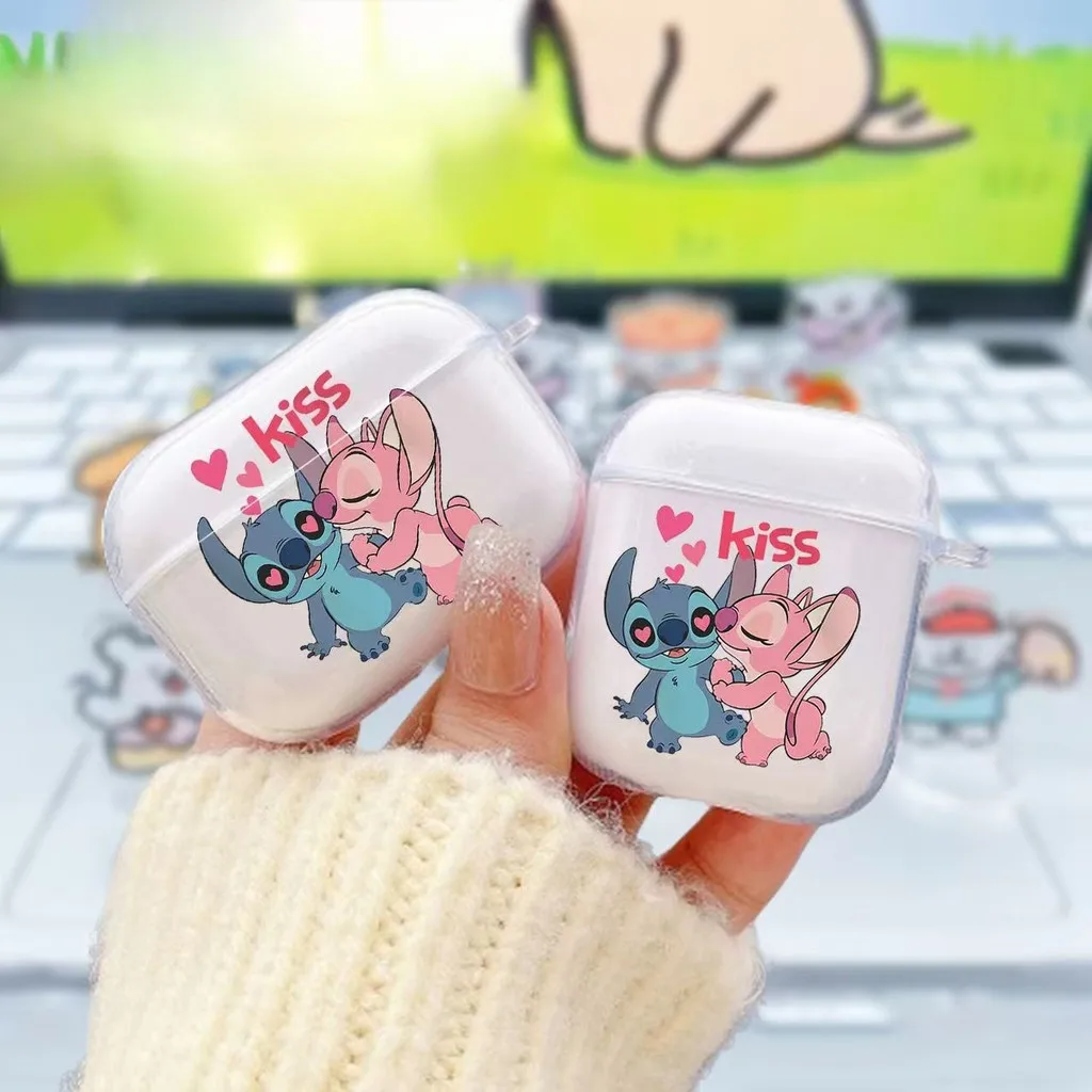 Cute Stitch Cartoon Earphone Case for Apple Airpods Pro3 Pro2 Pro 4 3 2 1 Bluetooth Transparent Protective Cover with Hook