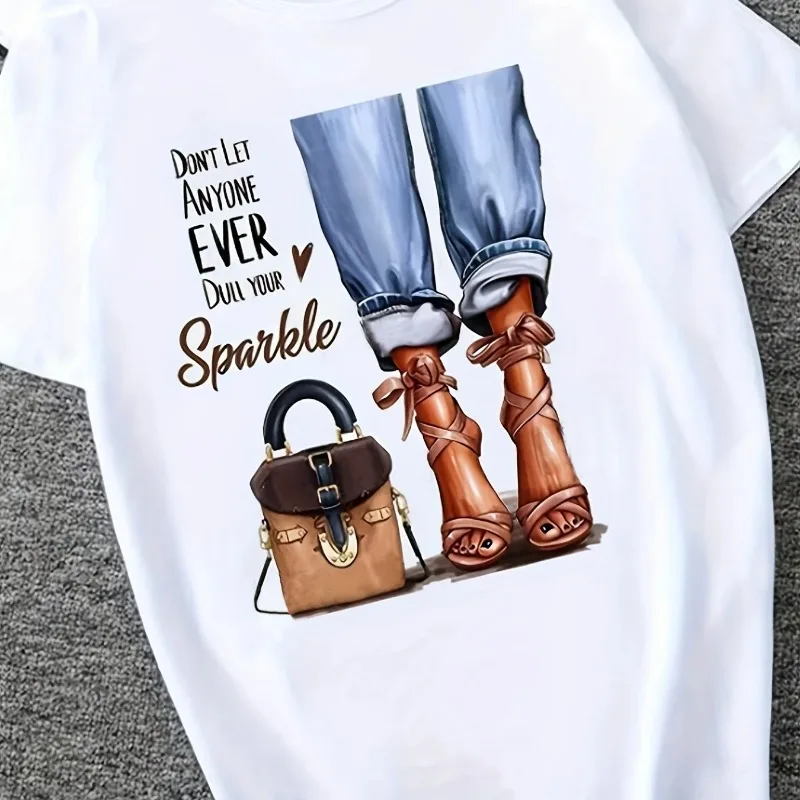 

Casual T-shirt Women's Plus Graphic & Slogan Print Short Sleeve Round Neck Medium Stretch T-shirt Cartoon Print Funy Clothes