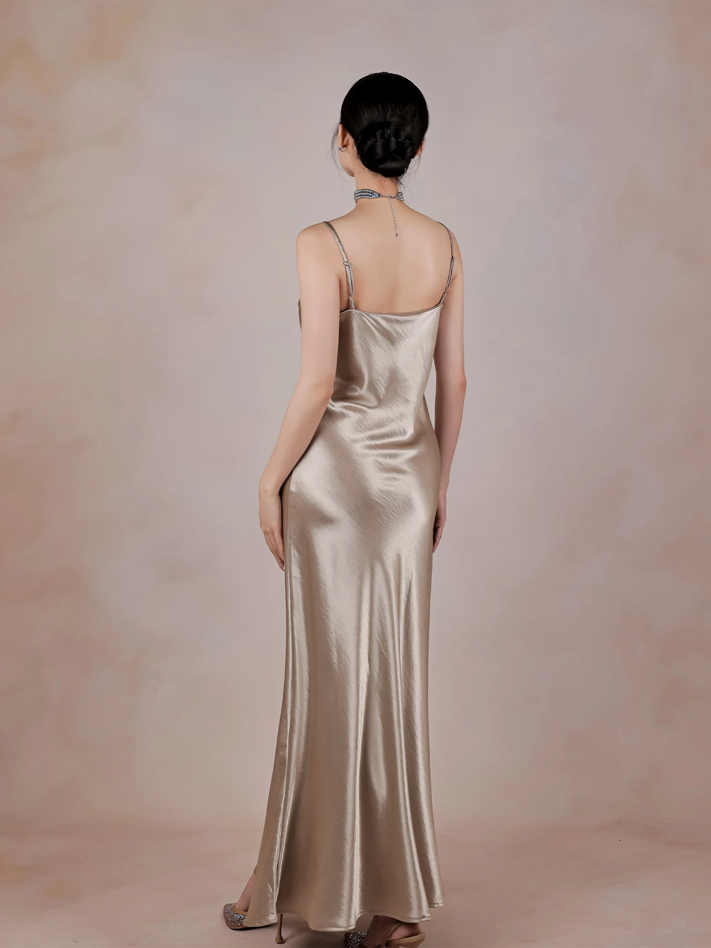 Ele Slaed Satin V-ne Belted Dr BYLU Luxury Sle Gown Simple Commute High Waist Long Ball Gown ForSpring Summer Au...