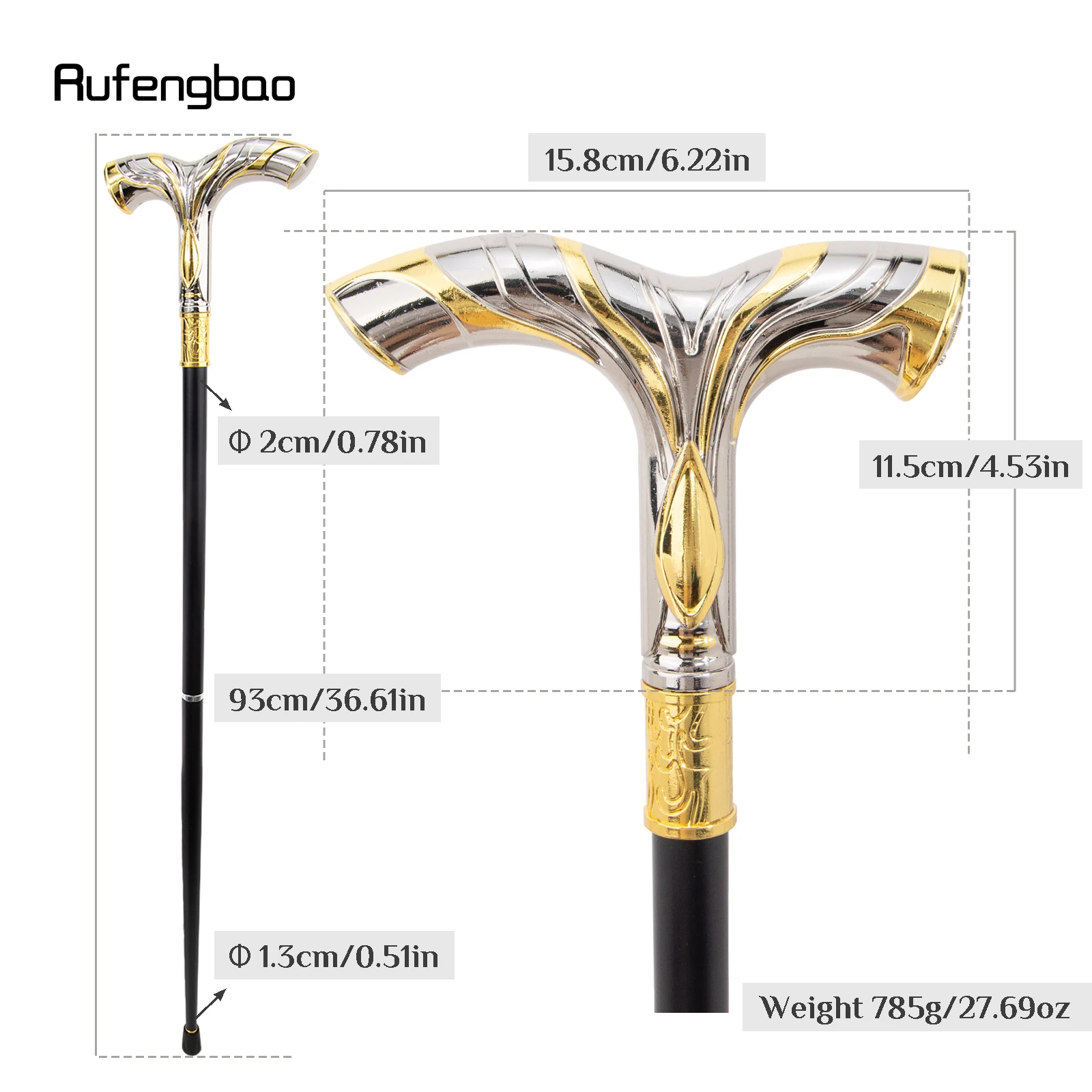 Golden White Flowing Lines eagle Luxury Fashion Cosplay Stick Party Decorative Cane Knob Stick 92cm  Performance Stage Cane view 2
