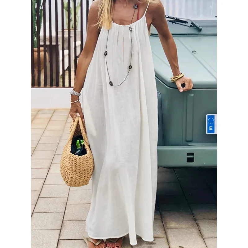 Women's Solid Color Backless Cami Dress Strappy Lounge Dress Open Back Maxi  Length with Relaxed Fit Comfortable Home Wear​