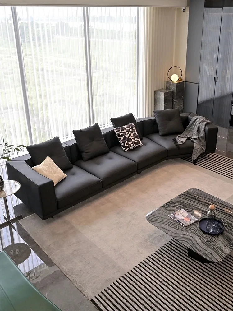 Italian minimalist leather Dylan sofa Italian first layer cowhide large flat floor villa living room