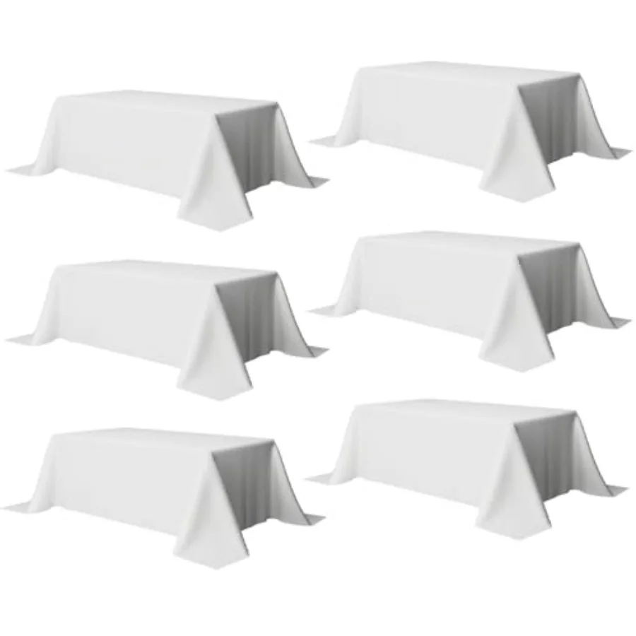 

90x156 Table Cloth - 6 Pack Rectangular White Washable Stain and Wrinkle Resistant Polyester Table Cover for Dining Tables Vari