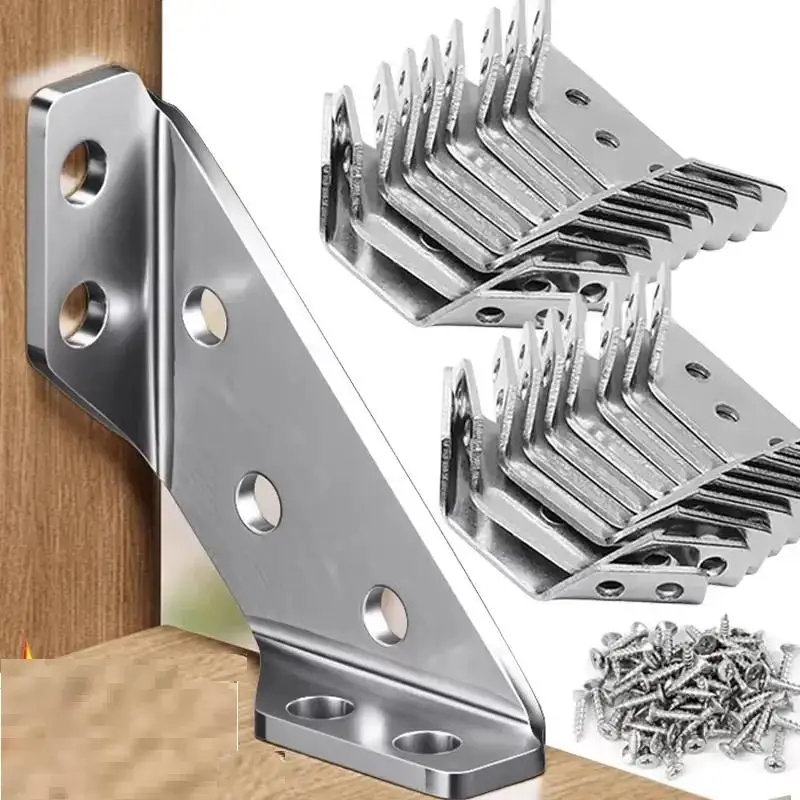 Stainless Steel Corner Bracket Heavy Duty Support With Free Mounting Screws For Fixing Wobbly Cabinets Shelves Furniture Joints