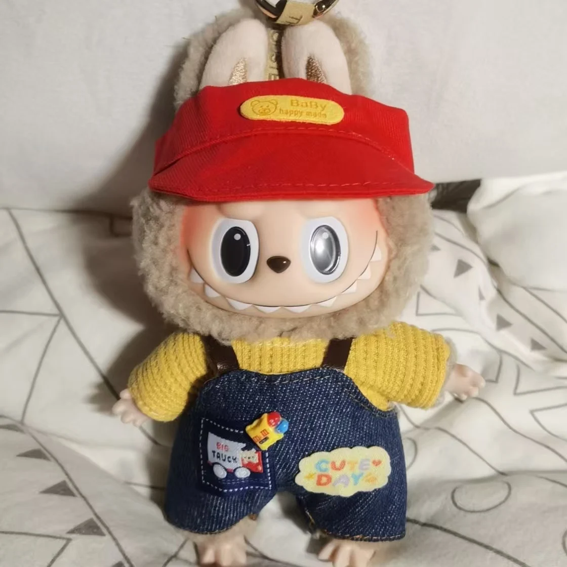 مجموعة من وزرة منقوشة الماس مع قبعة إكسسوارات الشعر لملابس دمية لابوبو 17 سنتيمتر ملابس عصرية هدية للأطفال ذاتية الصنع #6