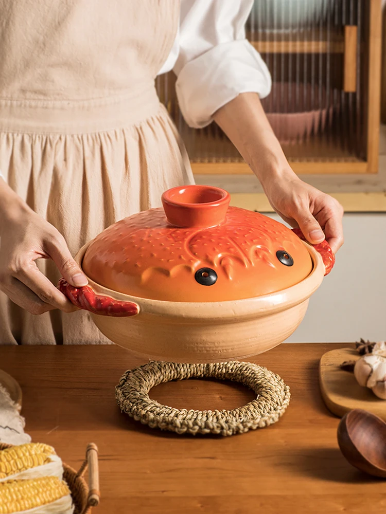 Household coarse clay pot, biomimetic crab shaped soup pot, suitable for high temperature resistance