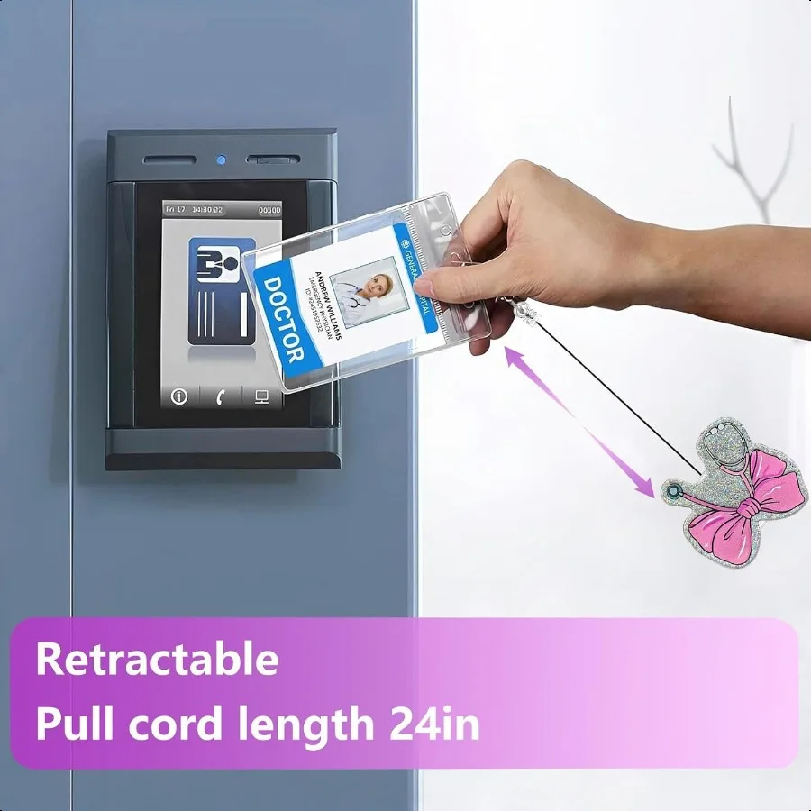 الوردي القوس سماعة الطبيب شارة بكرة قابل للسحب للتمريض RN CNA LPN ومساعد طبي لطيف الهدايا Coquette القوس معرف اسم شارة