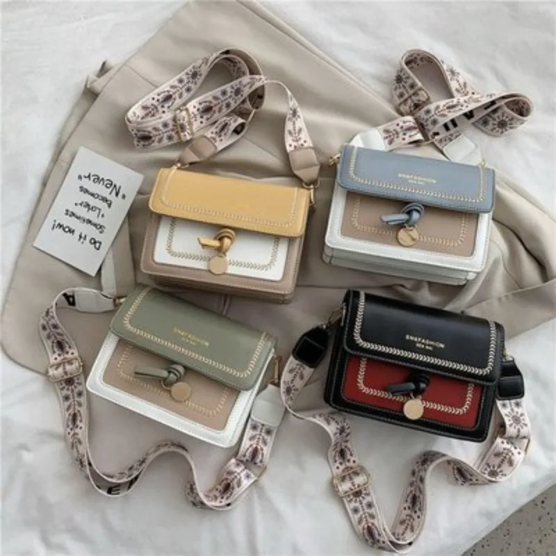 Fashion Simple Shoulder Messenger Bag Contrast Color Leather Crossbody Bags For Women 2023 Ladies Handbag Ladies Cross Body Bag