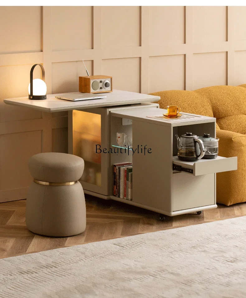 

02*Rock slab mobile small tea table integrated balcony living room home light luxury tea table