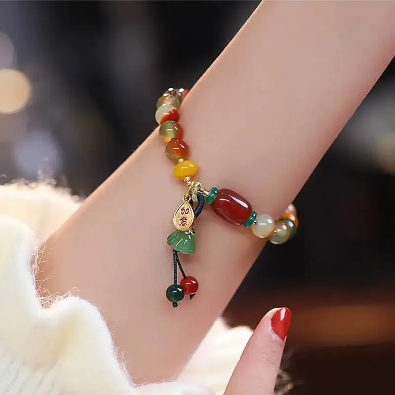 Nueva Pulsera de Cuentas Coloridas de Estilo Chino, Cuerda de Piedra Natural Vintage, Joyería Étnica Hecha a Mano, Regalo para Mujer