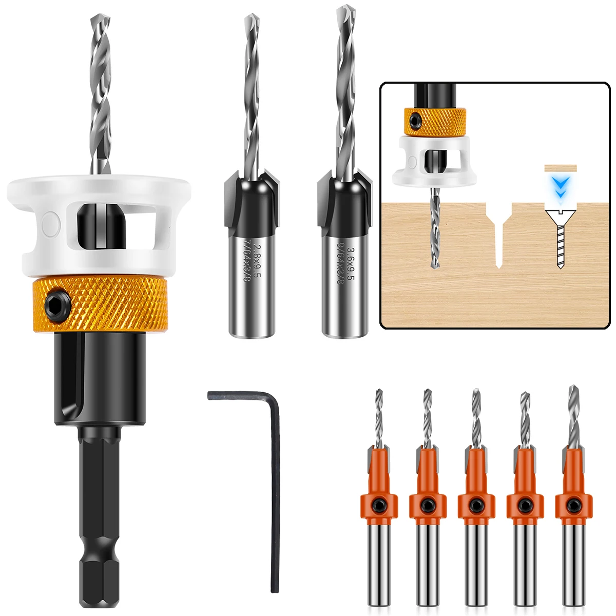 

Набор сверл с зенковкой для ограничения, регулируемая глубина, стопорная дрель, деревообрабатывающие инструменты для сверления отверстий для винтов