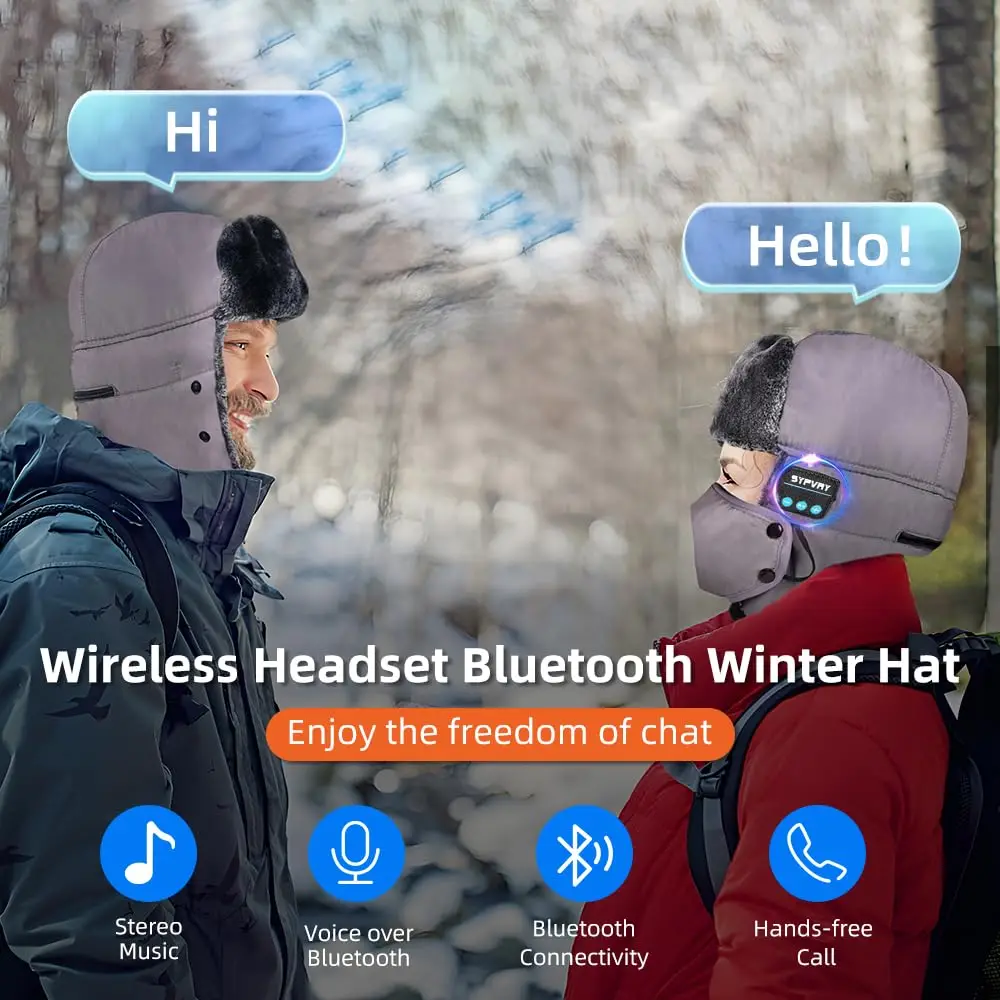 Winter Bluetooth Headphones Hat Outdoor Warm Wireless Music Headset Windproof Hiking Skiing Cap with Microphone for IOS Andriod