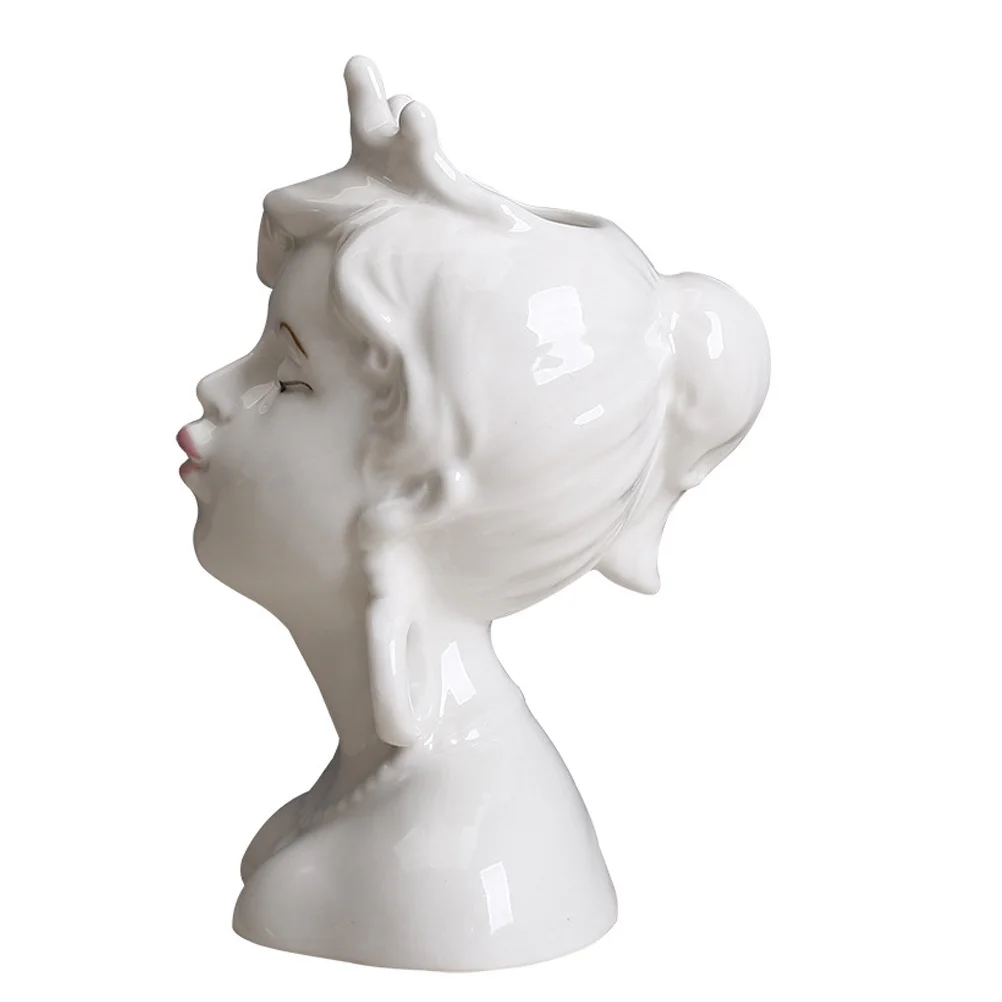 

1Pcs Ceramic Human Face Vase Creative Desktop Flower Vase Simple Style Home Decoration Flower Arrangement Plants Container