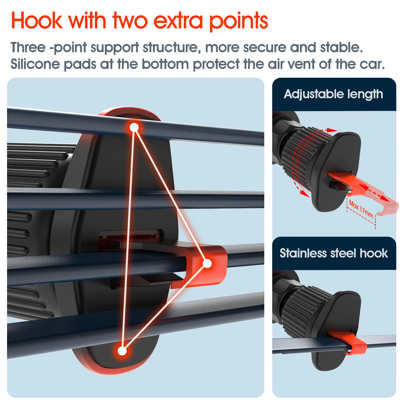 Car Vent Phone Holder,Car Phone Air Vent Hook Mount,  One Hand Quick Mount & Release Clip Cell Phone Stand In Car GPS