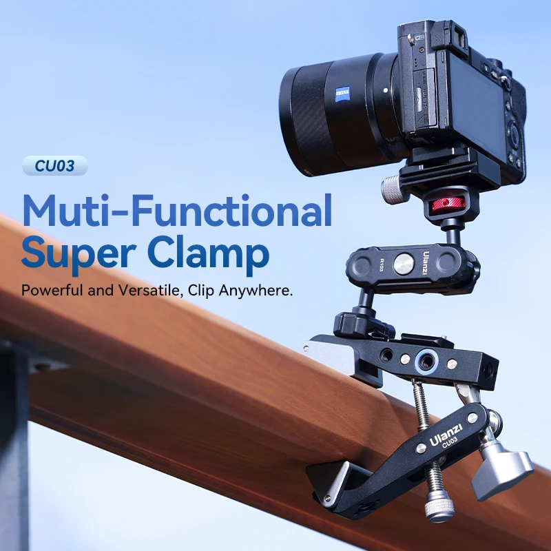 Ulanzi CU03 Muti-Functional Super Clamp for Tripod Handrail Handlebar with 360° Dual Ball Heads with Arca-Swiss Quick Release