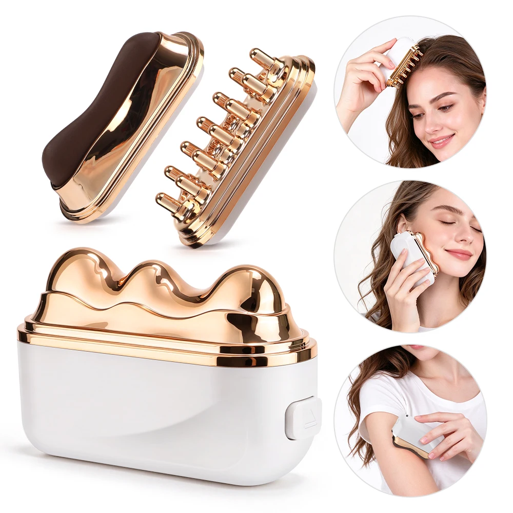 Electric Heated Gua Sha Tool Vibration Scalp Massage Comb with Blue Light Facial Body Massager Bian Stone Scraping Massage Tool