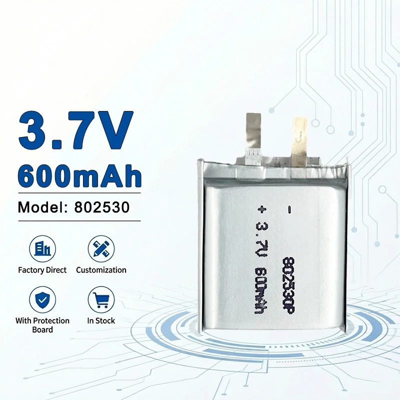 

802530 3.7V 600mAh Rechargeable Li-ion Battery Mini Portable Electronics Wearables RC Toys Compatible 802535 802540 803030