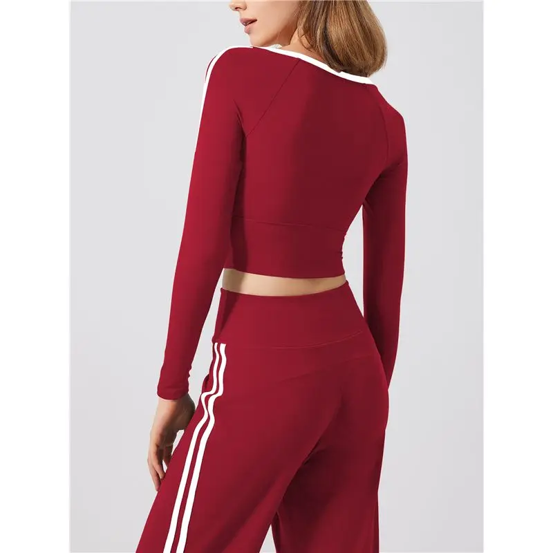 AEF6-Long Sleeve Workout Tops For Women Y2K Fitted Athletic Gym Shirt Trendy Color Block 2025 Fall Outfits