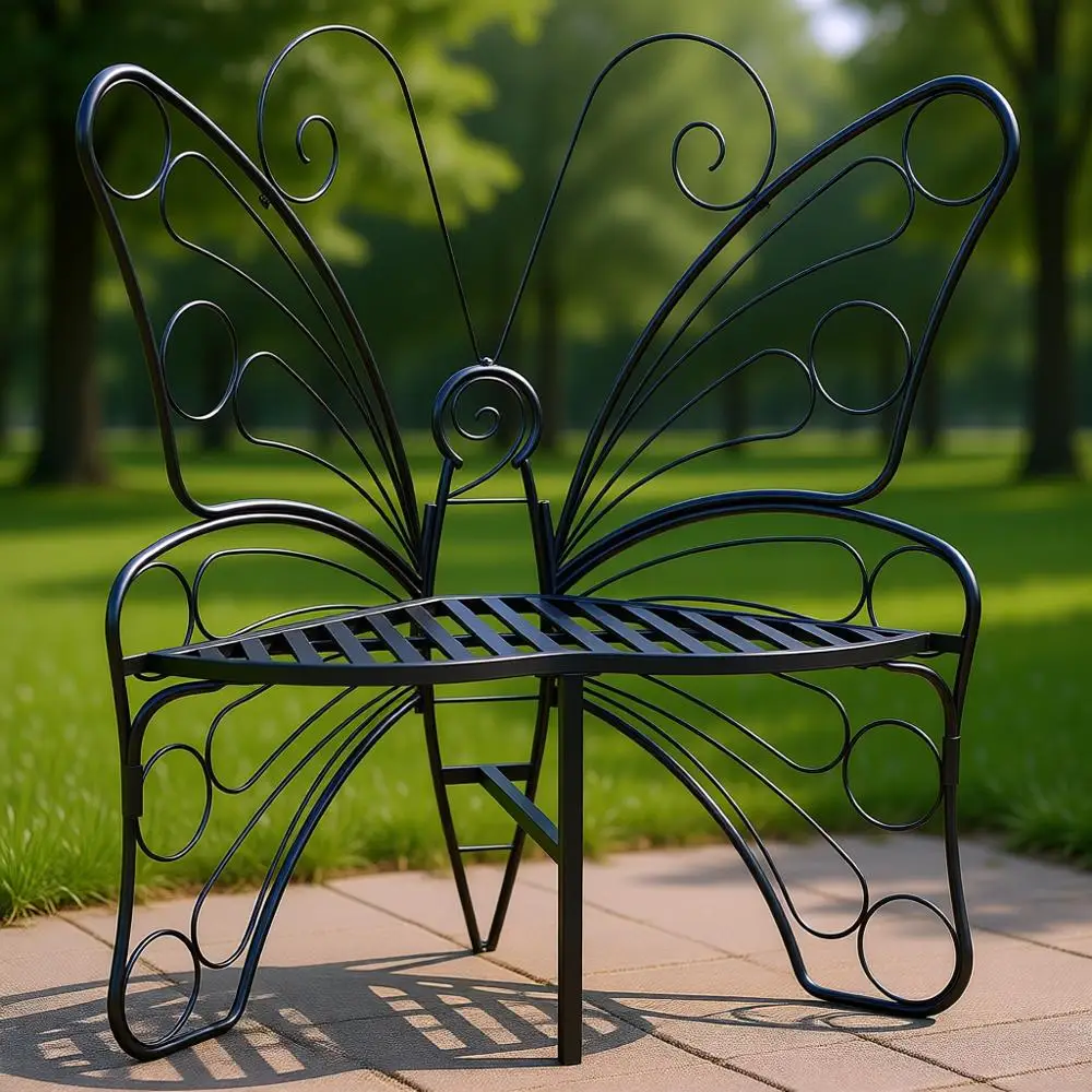 

Стильная черная металлическая скамейка для сада, двора, балкона и газона