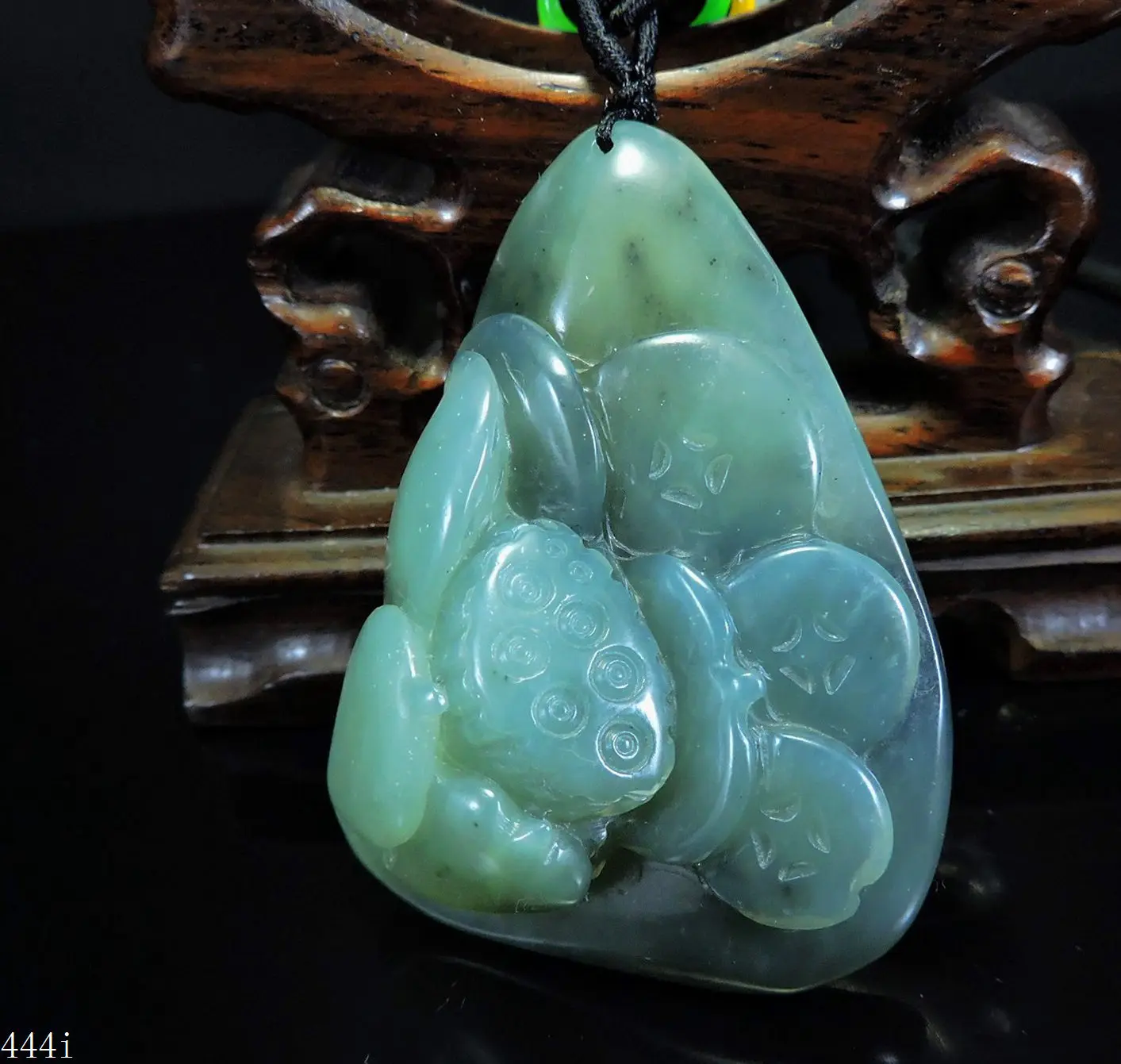 Jade Jewelry Natural Jade Pendant Necklace Hand-Carved lotus flower&coin Jadeite Necklace Pendant Gift No Treatment 444i