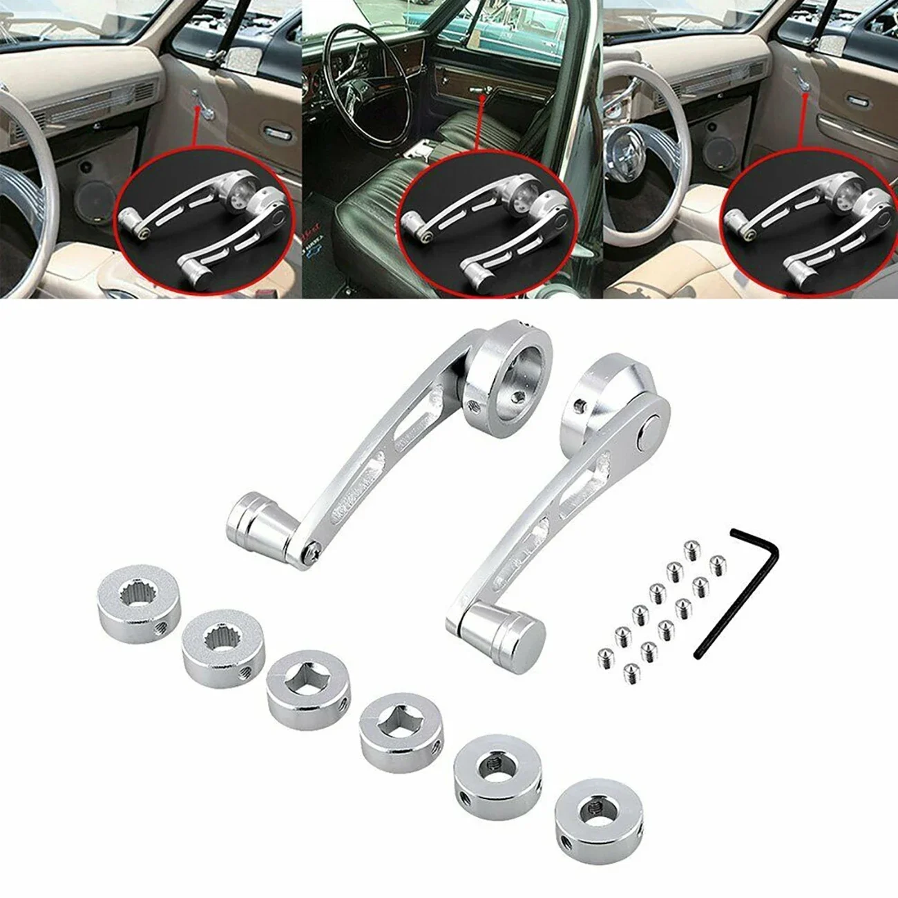 2Pcs/Set Universal Silver/Black Car Aluminum Alloy Window Rocker Handle Window Hand Crank Window Rocker