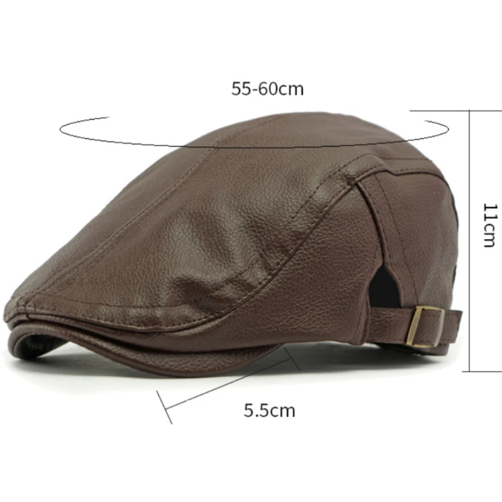 HT4953 Herren- und Damen-Baskenmütze, Vintage-Künstler-Malermütze aus PU-Leder, flache Ivy-Mütze für Damen und Herren, dicke warme Herbst-Winter-Baskenmütze – Detail 1
