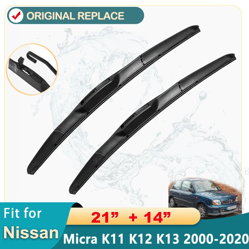 For Nissan Micra K11 K12 K13 2000-2020 Car Accessories Front Windscreen Wiper Blade Brushes Wipers U Type J Hooks 2020 2019 2018