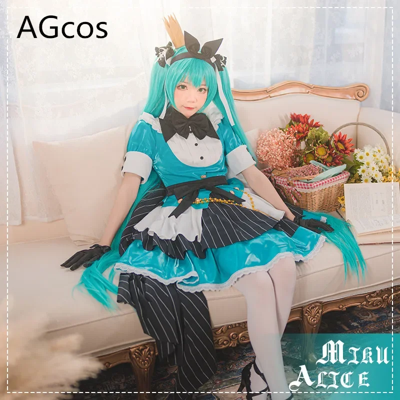 

Agcos Vocaloid Miku Alice cosplay costume lovely maid dress anime Miku cosplay sets outfits