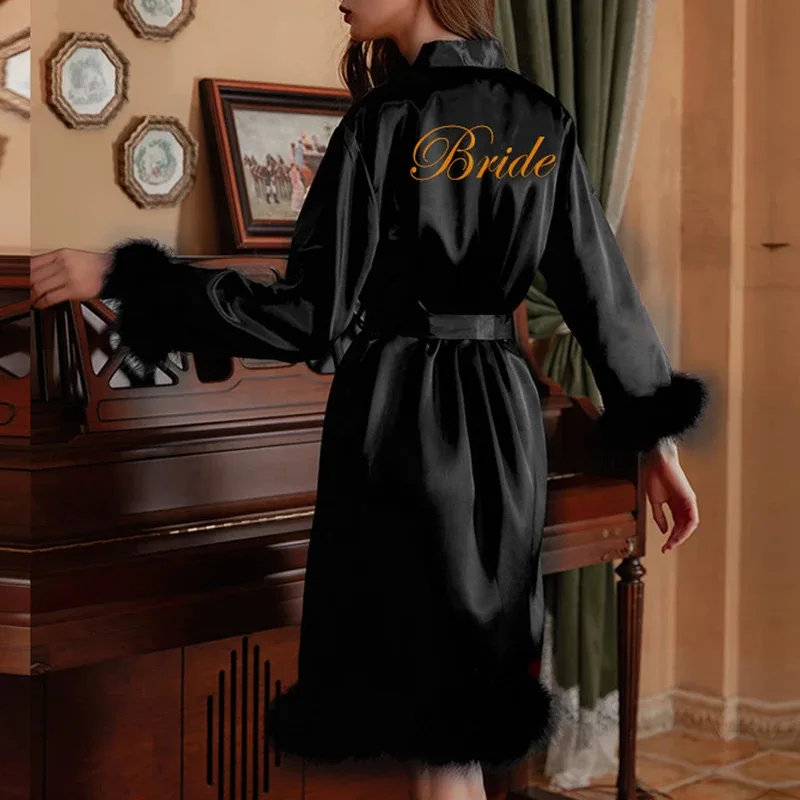 qq34New الساتان ريشة المرقعة العروس وصيفه الشرف الجلباب مثير كيمونو البشكير ثوب ملابس خاصة غير رسمية الملابس الداخلية الحميمة الإناث ليلة