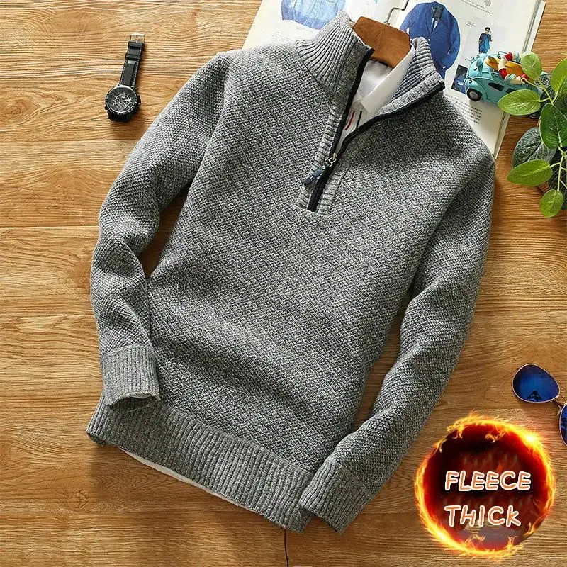 

Men's Winter Thier Sweater f Zipper Turtlene Long Sve Knitted Pullover Faionable Youthful Sle Boat Ne Design