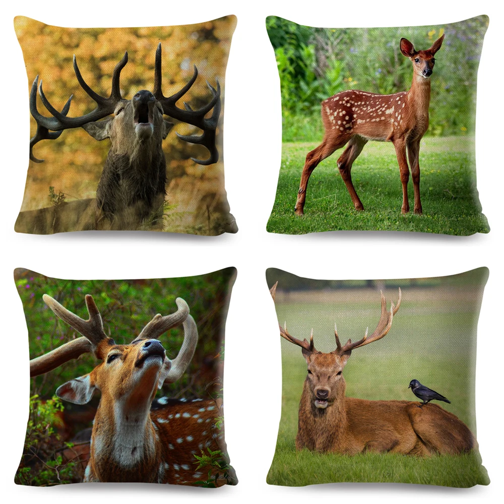 45x45cm Cute Sika Deer Cushion Cover Decorative Wildlife Pillowcase Sofa Home Car Children\'s Room Polyester Pillowcase