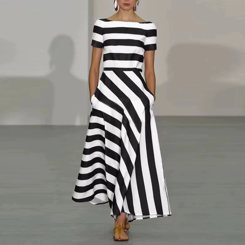 Summer New Women's Fashion Printed Short Sleeved Slim Sexy Slanted Collar Off Shoulder Irregular Casual Comfortable Dress