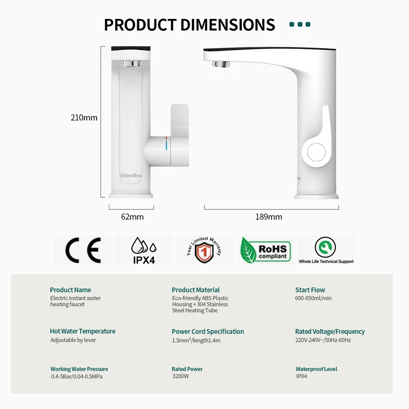 Briwellna elektryczna grzałka do wody 220V 2 w 1 bateria umywalkowa kran Deck Mounted kran z podgrzewaczem wody płynącej Eectric kran Robinet