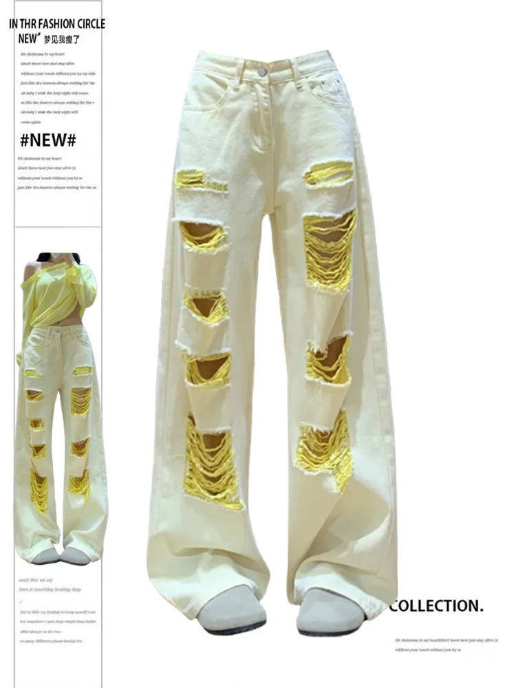 

Летние женские Goblin Core Kpop Baggy Low Rise Ripped Hole Mom Jean Японские широкие джинсовые брюки Y2K Harajuku 2000-х годов Киберпанк