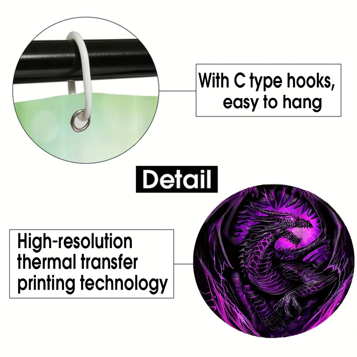 Evil Flying Purple Dragon Dream Bathroom Set - Waterproof Shower Curtain, Toilet Lid, Bath Mat, and Contour Mat