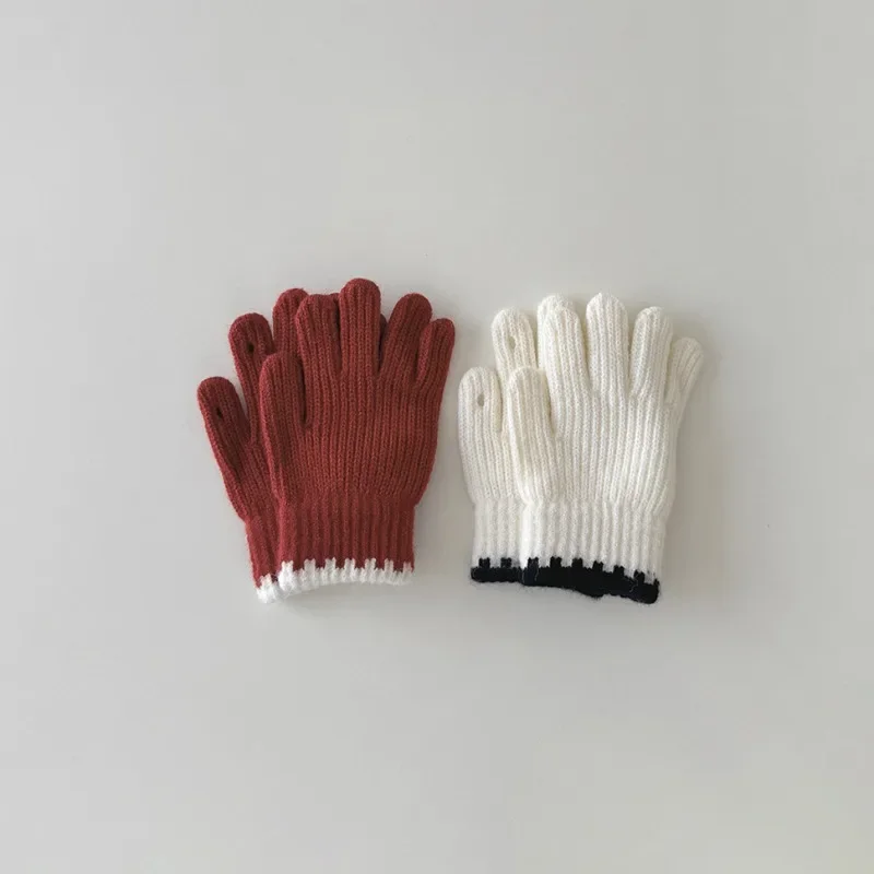 Kids winter Gloves 3-8 Year girls knitted Warm Mittens Solid Color Gloves Soft Crochet Hand Warmers for Boys Trendy Children