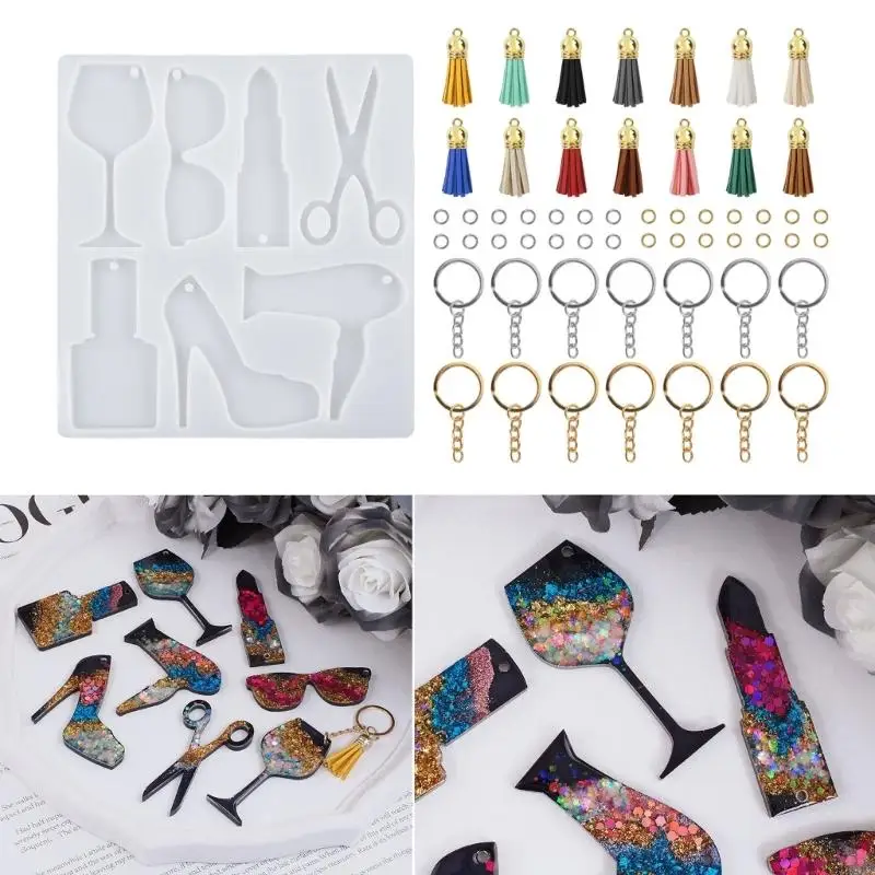 

R3MC DIY Crystal Epoxy Resin Mold Lipstick High Silicone Molds Tassels Keychain Making Material Hanging Pendant Jewelry