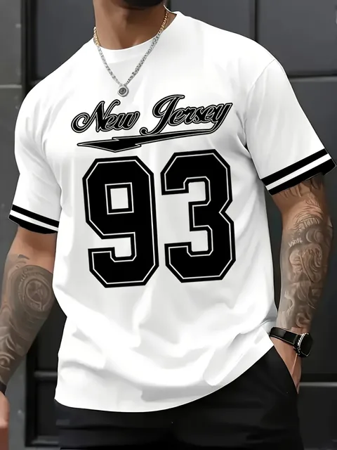 New Jersey 93 Pattern Printed Men's Casual Comfortable Round Neck T-shirt Polyester Blended Machine Washable Summer Top 2