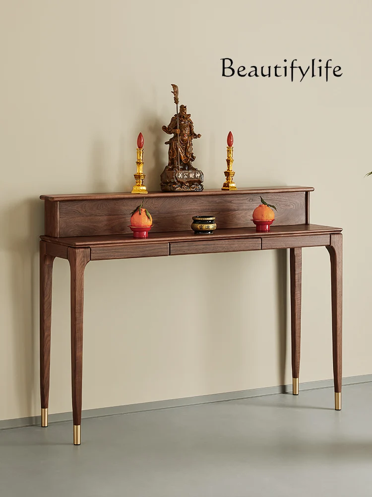 

Black Walnut Altar Chinese Solid Wood Console Tables Living Room Buddhist Hall God of Wealth Altar