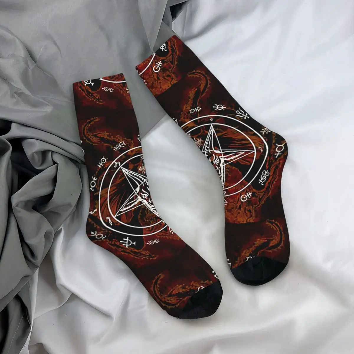 Men's Socks The Occult Of Baphomet Vintage Harajuku Black Metal Hip Hop Novelty Seamless Crew Crazy Sock Gift Printed