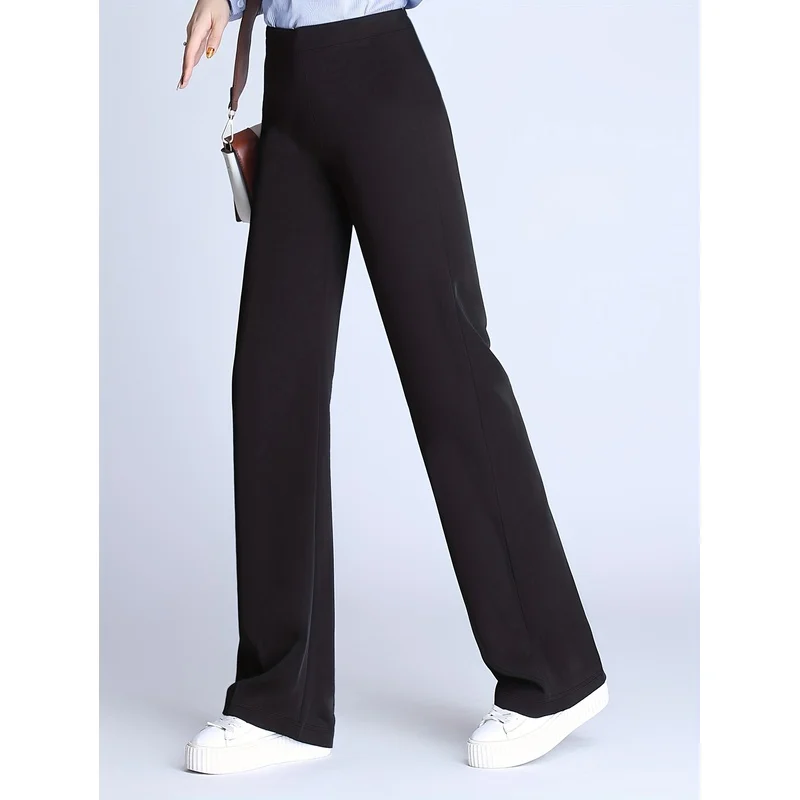 2025 elegante Beiläufige Breite Bein Hosen Frauen Solid Black Elastische Taille Abnehmen Büro Party Tragen