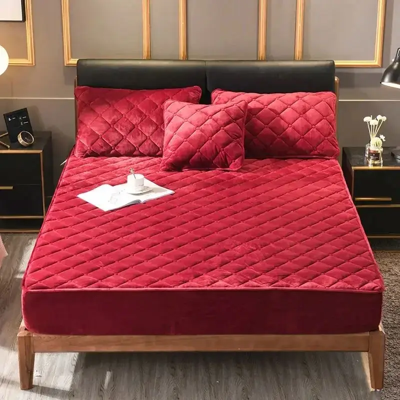 Pluche dikkere gewatteerde matrashoes Warm zacht kristalfluweel King Queen gewatteerd bed Hoeslaken exclusief kussensloop