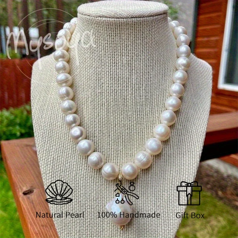 

Ожерелье Mysoya из крупных пресноводных жемчужин, подвеска из жемчуга в стиле барокко, жемчужина 10-11 мм, подарочная коробка, подарок для него/нее на день рождения, свадьбу