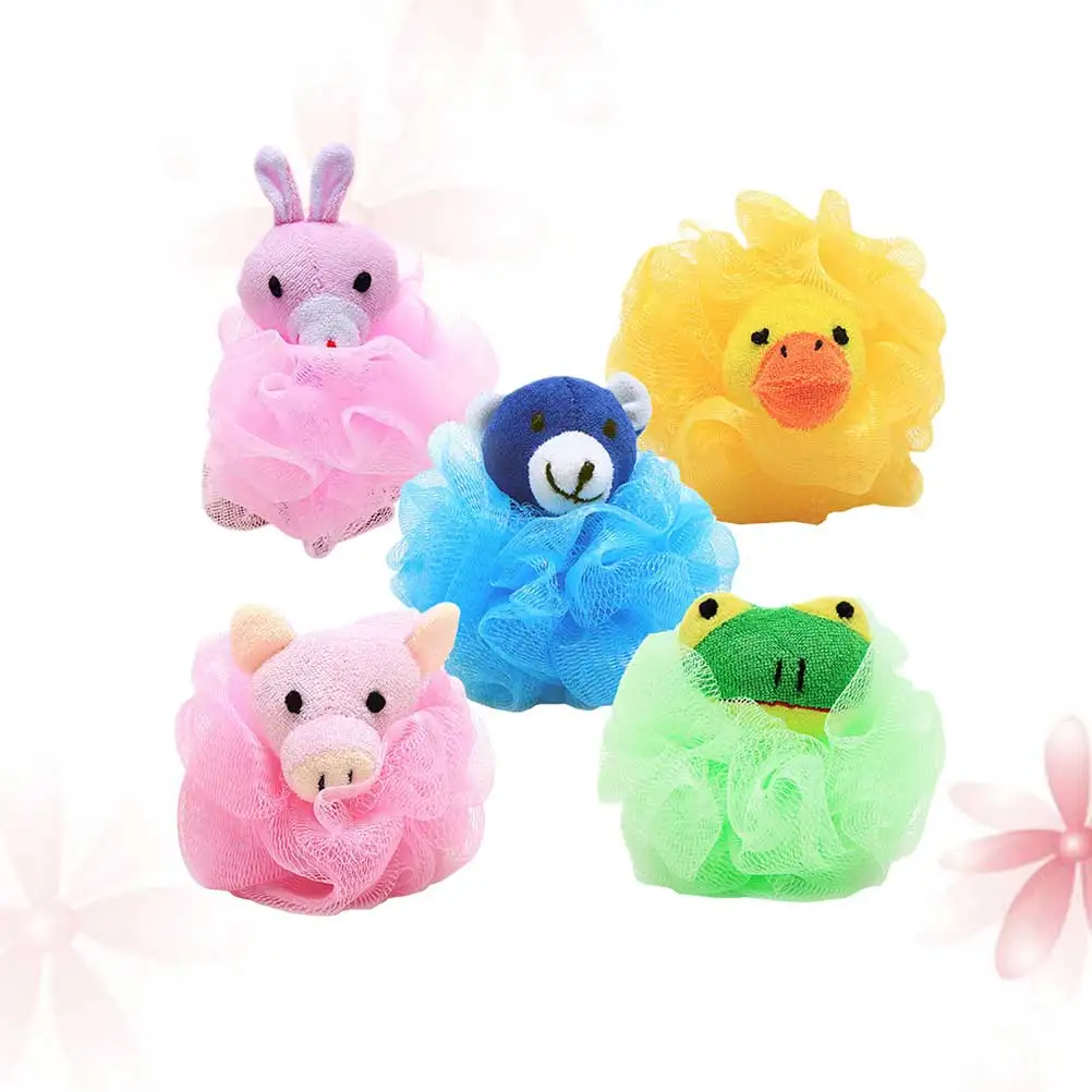 

4pcs Cartoon Animal Ball Kids Shower Sponge Durable Soft Puff Colorful Lily With Strap Bath Accessories For Children Home Use