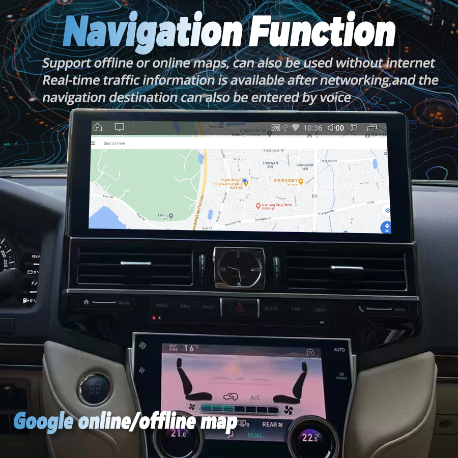 16.2 Polegada android 13 para toyota land cruiser lc200 2007-2022 lcd tela com ar condicionado com carga rápida multimídia tela dupla