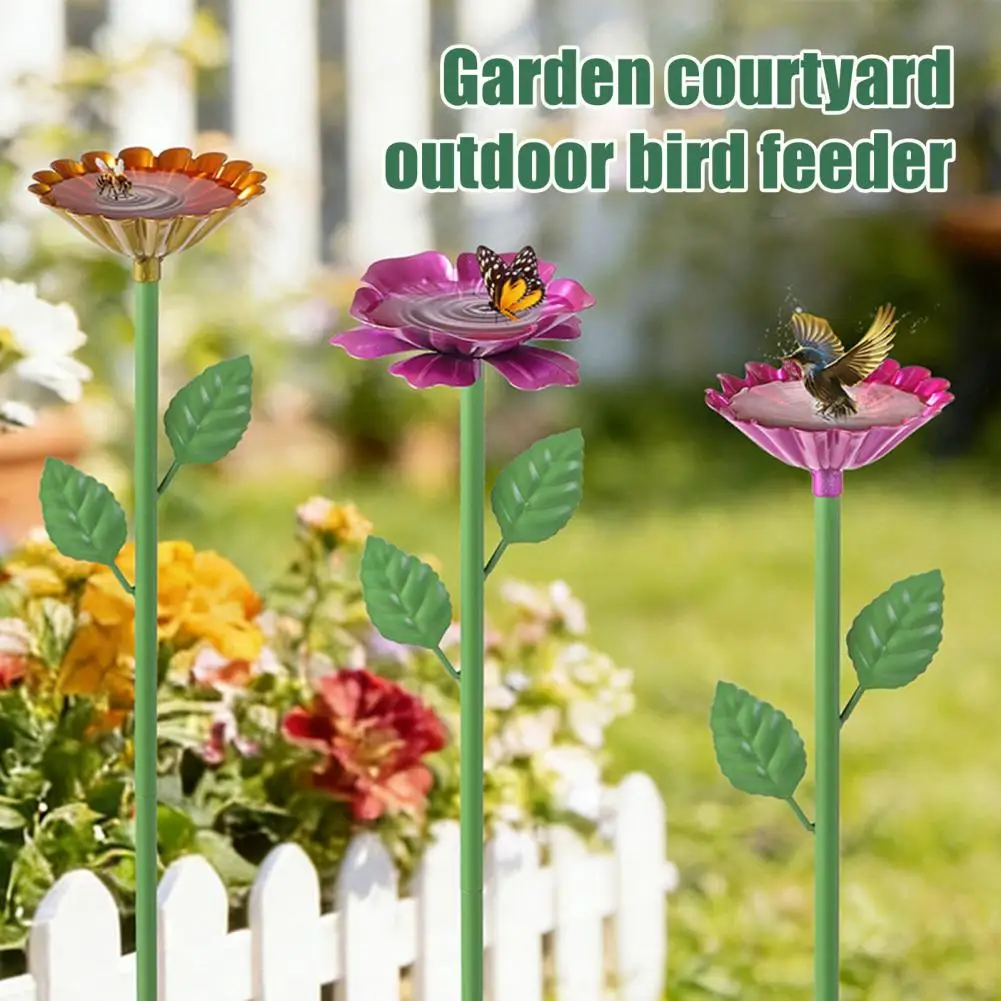 Garden Courtyard Bird Feeder Metal Flower Garden Stake with Decorative Bee Hummingbird Feeder Mini Bird Bath Outdoor Pollinator